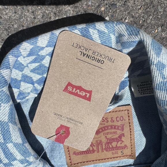 Levis Trucker Jacket Womens Small Denim Button Up Checkered New With Tags - Picture 6 of 11